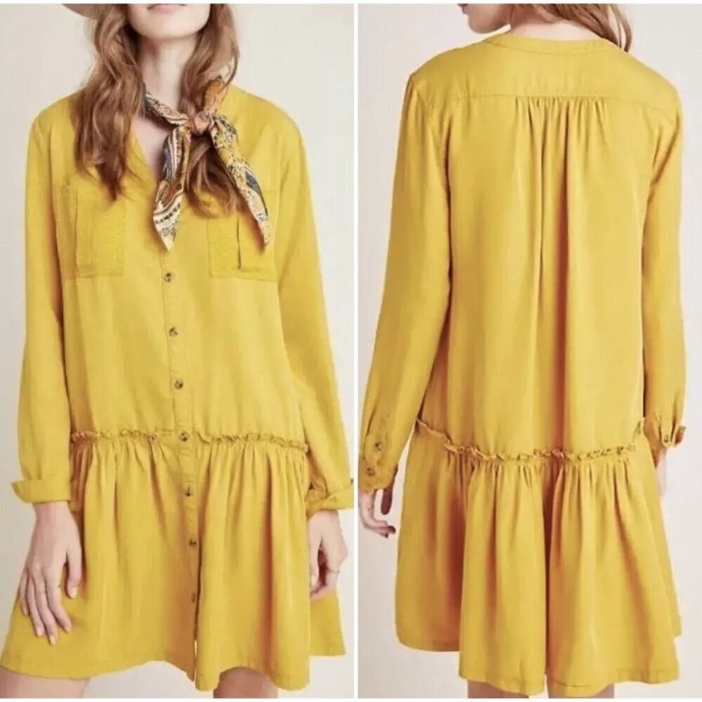 Maeve Anthropologie Maeve Marlie Dress Bobo Shirt Dress Mustard Yellow Size 0 - Picture 1 of 9